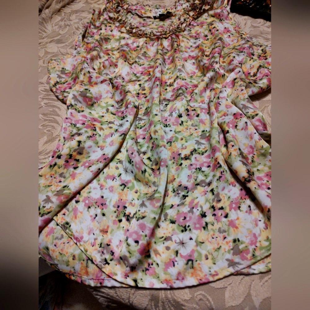🌷Dainty Floral Satin Sleeveless Ruffles Career Blouse Camisole - XL - Picture 6 of 9